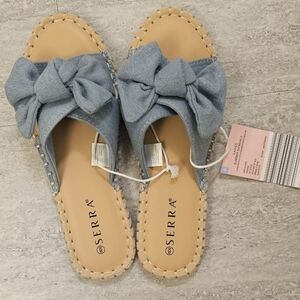 Serra Light Blue Bow Espadrille Slide Mules